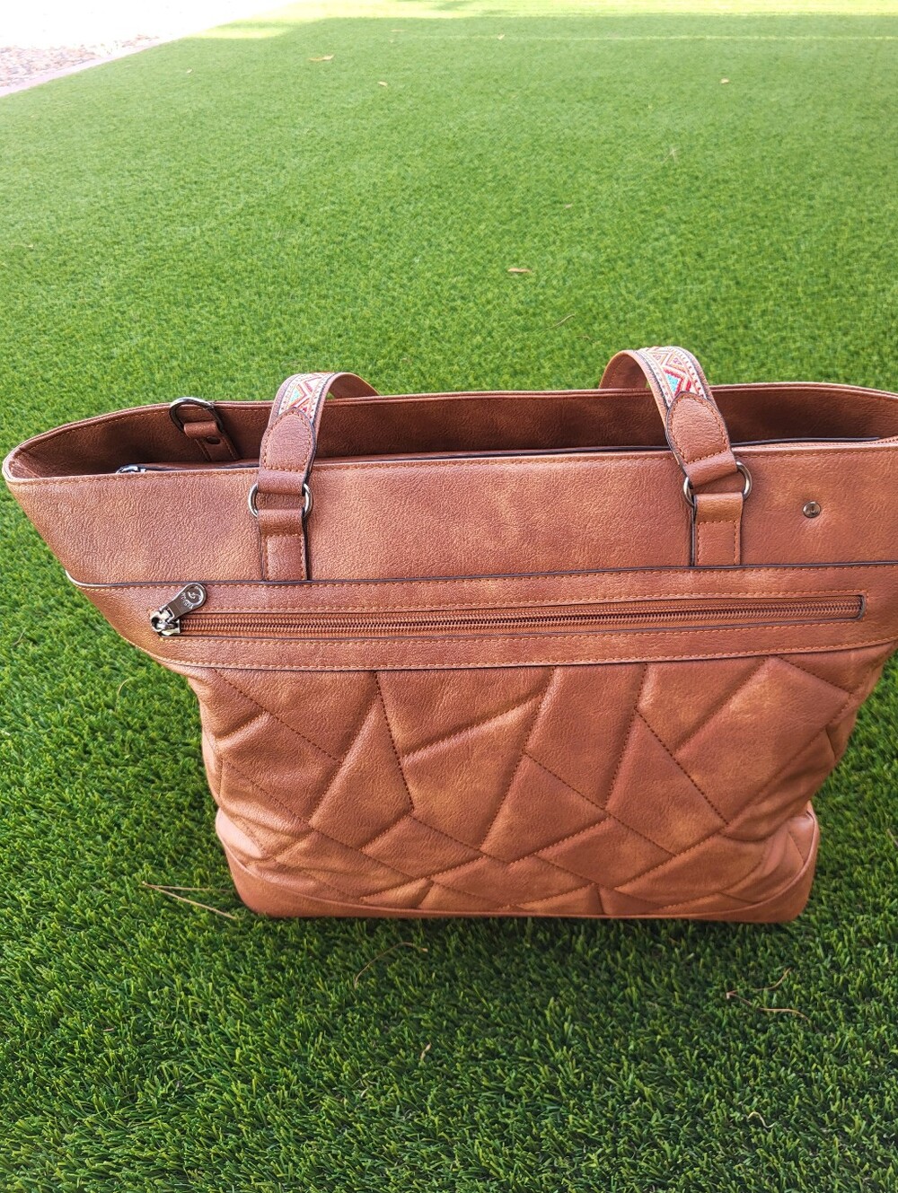 Fadeon Brown Quilted Soft Faux Leather Extra Large Laptop Tote With Strap. - Picture 9 of 16